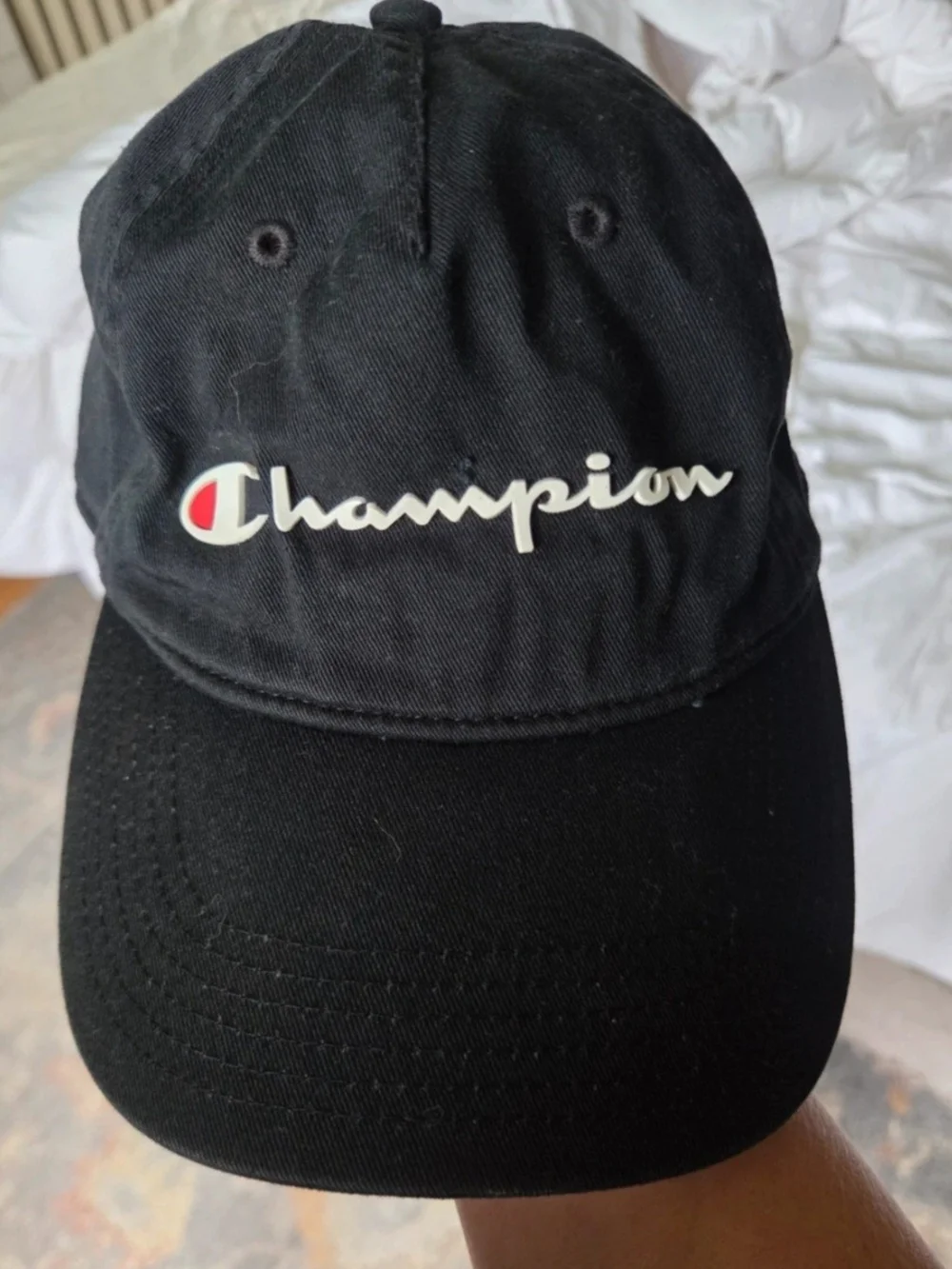Champion Unisex  Black Script Logo Cap